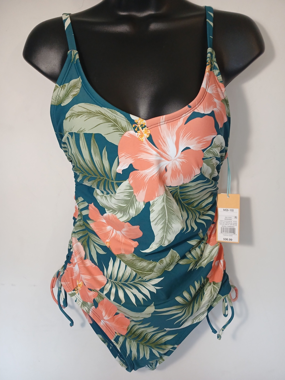 Target Teal One-Piece Swimsuit with Coral Floral Print